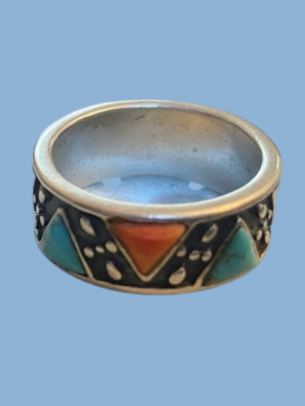 Carolyn Pollack 925 Sterling Turquoise & Red Coral Band Ring Size 6